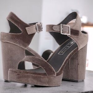 Sol Sana Brown Velvet Platform Heels, Size 10